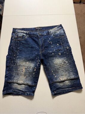 southpole denim shorts men 36 blue acid wash biker skater slim fit grunge Y2K